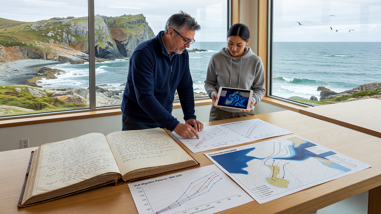 Analysis of digitized logbook entries showing altered fish migration corridors near remote islands